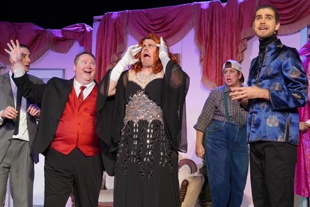 Max Robnett, Christopher Tracy, Joel Kolander, Nancy Teerlinck, and Brycen Witt in the Spotlight Theatre's The Producers