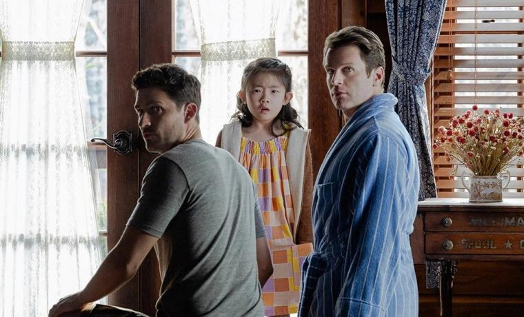 Ben Aldridge, Kristen Cui, and Jonathan Groff in Knock at the Cabin