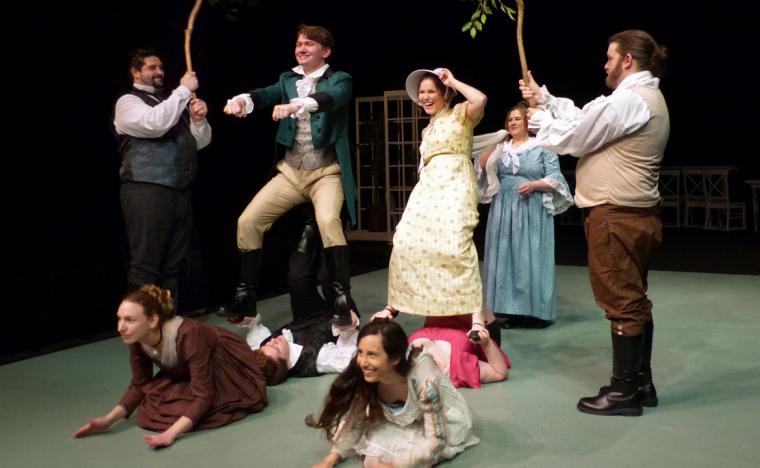 Craig Gaul, Kady Patterson, Zach Zelnio, Emma Terronez, Lena Slininger, Yvonne Siddique, and Mike Turczynski in Sense & Sensibility