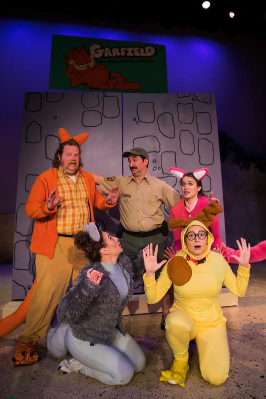 Jeremy Littlejohn, Caitie L. Moss, T.J. Besler, Sylvia Muchmore, and Abigail Graham in Garfield: The Musical with Cattitude