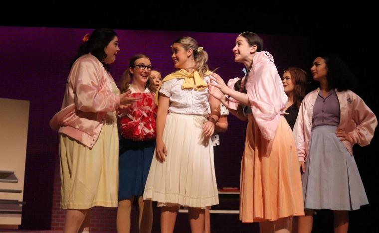Samantha Bonzi, Jaime Happe, Kylie Tollefson, Júlia Garcia, Olivia DeJager, and Isa Sanchez in Grease