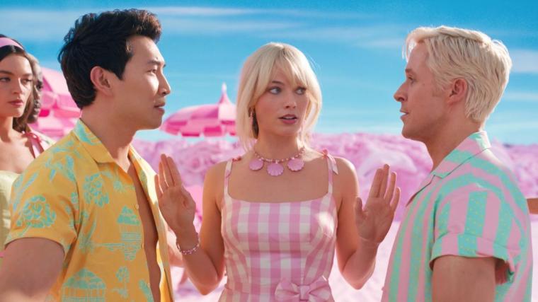 Simu Liu, Margot Robbie, and Ryan Gosling in Barbie