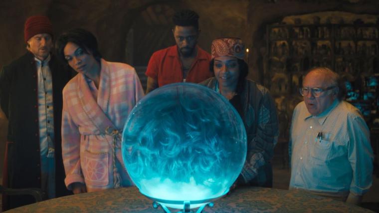 Owen Wilson, Rosario Dawson, Jamie Lee Curtis, LaKeith Stanfield, Tiffany Haddish, and Danny DeVito in Haunted Mansion