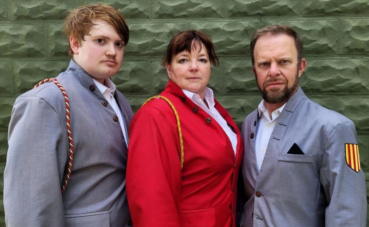 Noah Stivers, Denise Yoder, and JC Luxton in Much Ado About Nothing