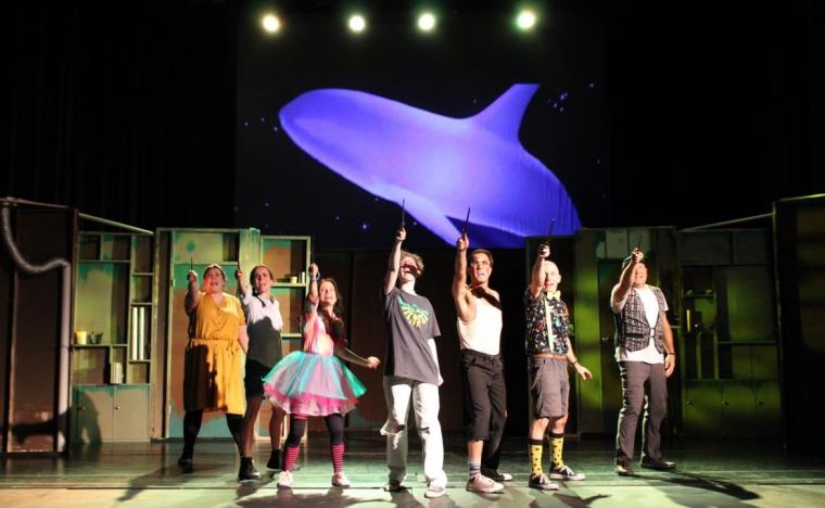 Rachel Vickers, Emma Regnier, Jessica Taylor, Izzy Dudek, Tommy Ratkiewicz-Stierwalt, Brent Tubbs, and Joel Vanderbush in Puffs