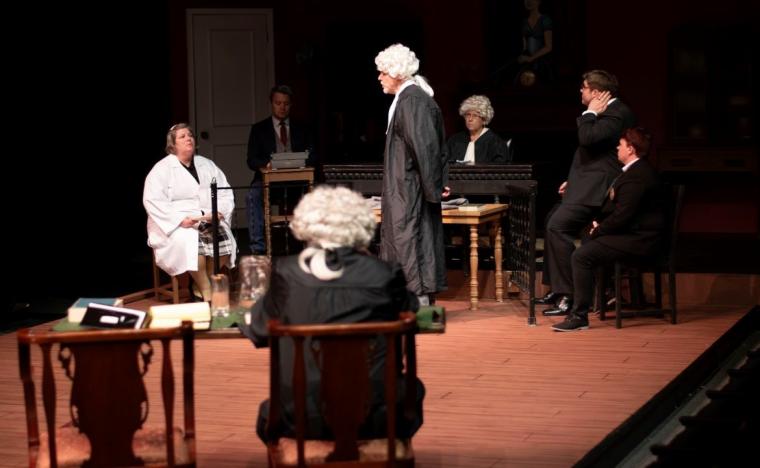 Pam Cantrell, Tyler Henning, Guy Cabell, Don Faust, Valerie Hansel, Bobby Metcalf, and Makis Witt in Witness for the Prosecution