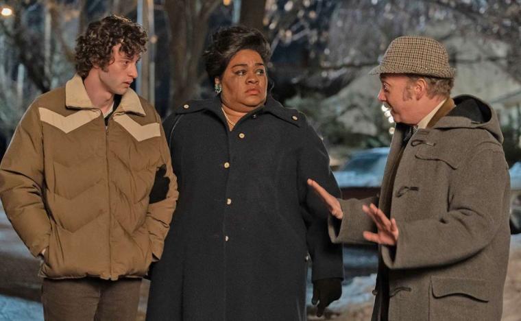 Dominic Sessa, Da'Vine Joy Randolph, and Paul Giamatti in The Holdovers