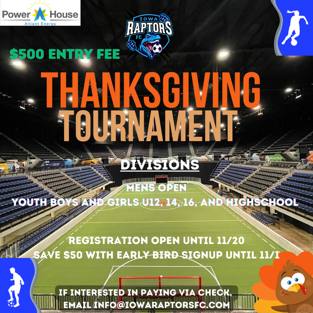 Iowa Raptors Thanksgiving Tournament, Youth and Adult River Cities