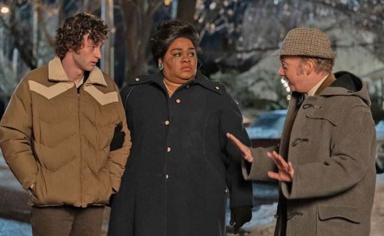 Dominic Sessa, Da'Vine Joy Randolph, and Paul Giamatti in The Holdovers