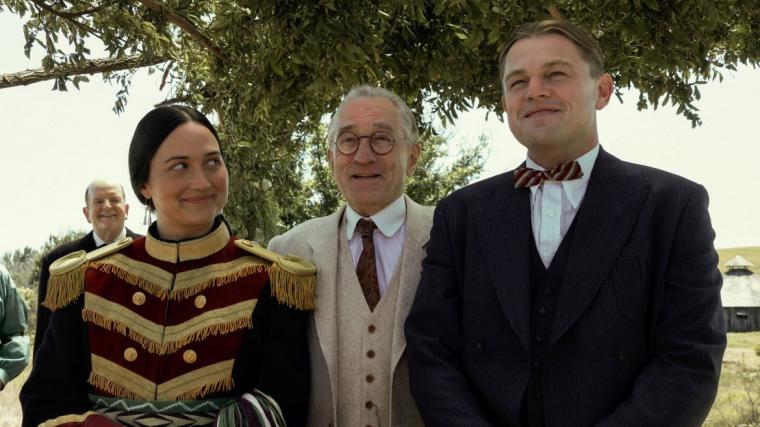 Lily Gladstone, Robert De Niro, and Leonardo DiCaprio in Killers of the Flower Moon