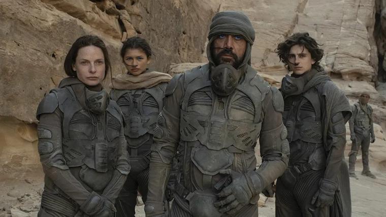 Rebecca Ferguson, Zendaya, Javier Bardem, and Timothee Chalamet in Dune: Part Two