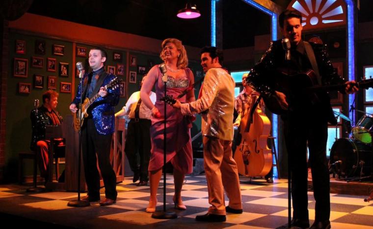 Wyatt Andrew Brownell, Cason Day, James Paul Stover, Riley Francis, Brian Steinberg, Kyle Wells, and Bryant Cobb in Million Dollar Quartet