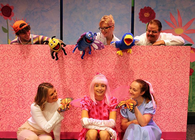 Croix Baker, Jenny Winn, Emily Winn, Taylor Fryza, Krianna Walljasper, and Jeremy Littlejohn in Pinkalicious: The Musical