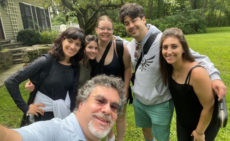 Grammy-winning record producer Adam Abeshouse (in glasses) with ATLYS and composer Ari Fisher.