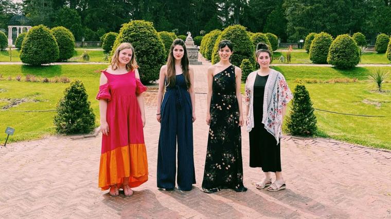 The quartet -- Jinty McTavish, Sabrina Tabby, Rita Andrade and Genevieve Tabby -- at Sonnenberg Gardens in the Finger Lakes region of upstate New York.