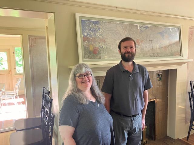 Peg Rounds, curator and program coordinator, and her son Joshua (Hauberg's estate assistant) on the mansion's second floor.