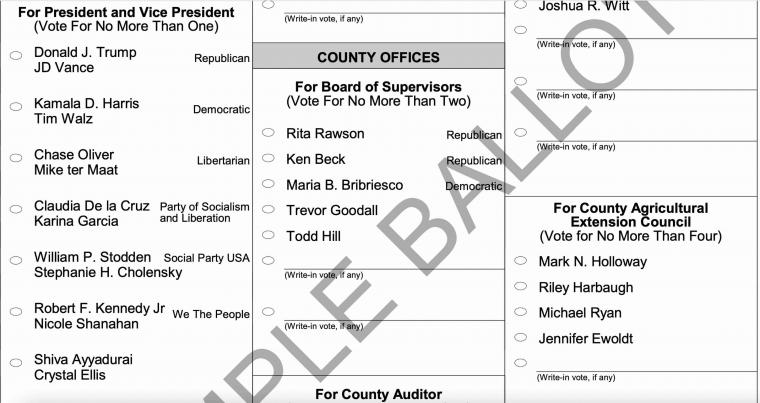 Scott County Iowa 2024 General Election Sample Ballot Screenshot