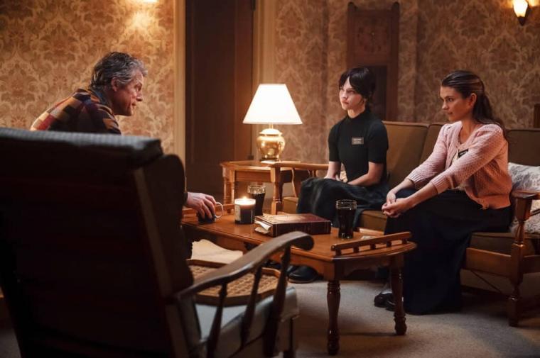 Hugh Grant, Sophie Thatcher, and Chloe East in Heretic