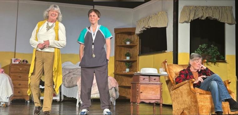 Patti Flaherty, Emma Regnier, and Susan Perrin-Sallak in the Spotlight Theatre's Ripcord (photo by Nat20 Photography)