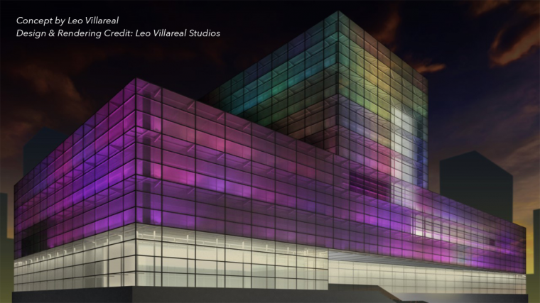 A rendering of the Figge Art Museum's nighttime lighting, "Evanescent Field," by light artist Leo Villareal.