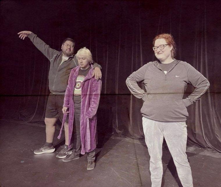 Andres Garcia, Calvin Vo, and Sarah Goodall rehearse Haus of Ruckus' "Zooted Suits" at the Black Box Theatre -- April 25 through May 4.