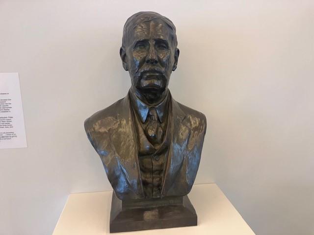 A bust of Charles August Ficke (1850-1931), the founder of the original Davenport art museum in 1925, in the Figge Art Museum lobby. 