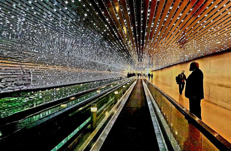 Leo Villareal's light installation "Multiverse" in a tunnel connecting galleries at the National Gallery of Art in Washington, D.C.