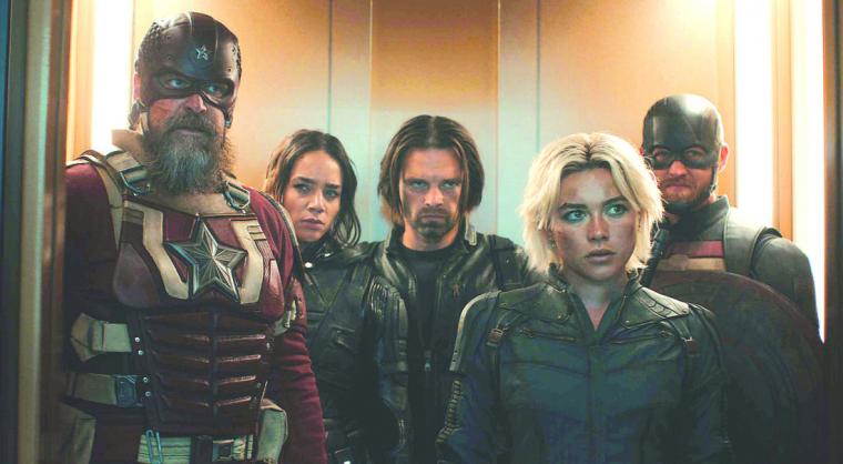 David Harbour, Hannah John-Kamen, Sebastian Stan, Florence Pugh, and Wyatt Russell in Thunderbolts*