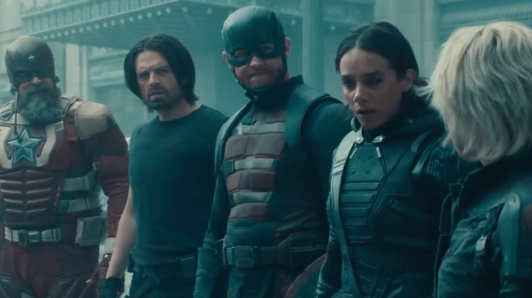 David Harbour, Sebastian Stan, Wyatt Russell, Hannah John-Kamen, and Florence Pugh in Thunderbolts*