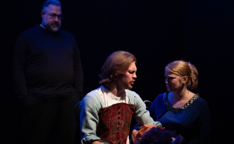 Jeremy Mahr, Jack Bevans, and Adrienne Evans in To Leer at Lear