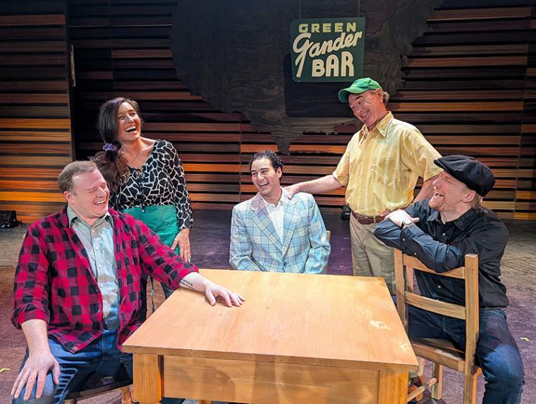 Tristan Layne Tapscott, Kimberly Vanderginst, Gregory Naman, Tom Walljasper, and Bobby Becher in Come from Away