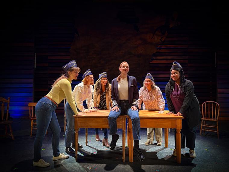 Syd Richardson, Hannah Marie Felver, Kim Vanderginst, Sarah Hayes, Shelley Walljasper, and Renee Elizabeth Turner in Come from Away