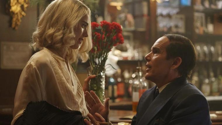 Margaret Qualley and Ethan Hawke in Blue Moon