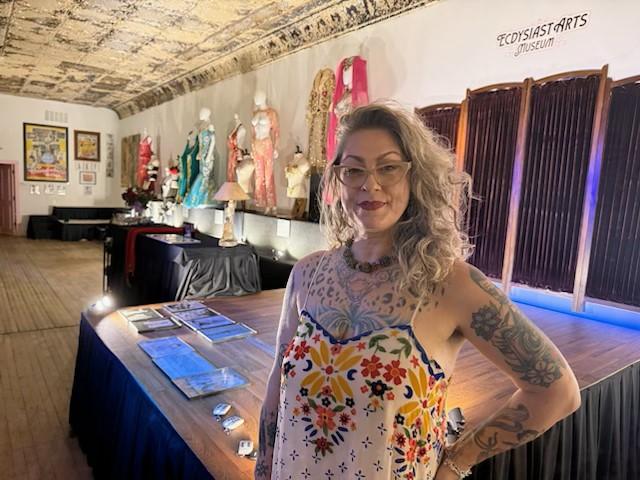 Danielle Colby, who turned 50 on Dec. 3, 2025, opened the burlesque arts museum/performance venue with her husband Jeremy on June 21, 2025 (photo by Jonathan Turner).