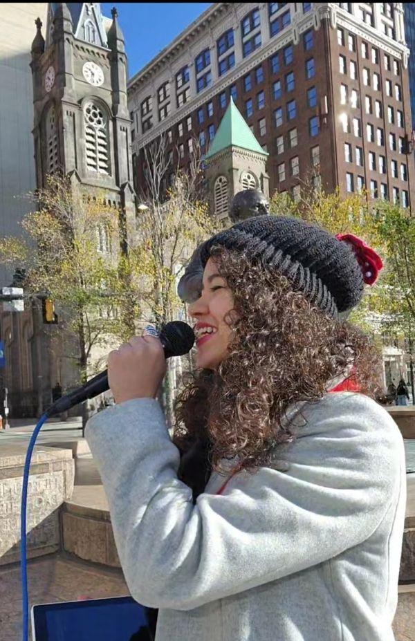 Ivy busking in downtown Cleveland, Ohio.