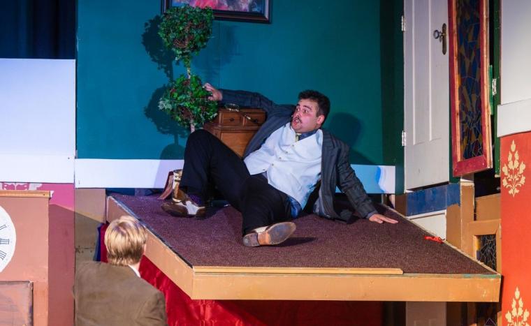 Will Crouch and Adam Sanders in The Play That Goes Wrong at the Spotlight Theatre