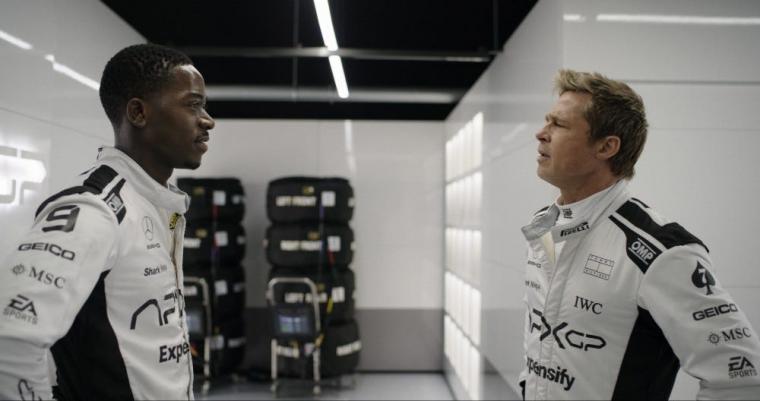 Damson Idris and Brad Pitt in F1: The Movie