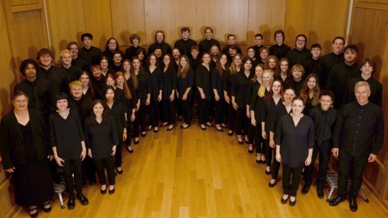 The Augustana College Choir, under the direction of Dr. Jon Hurty, lower right. (courtesy of Augustana College)