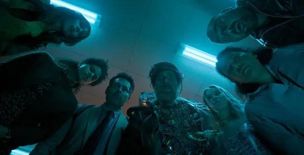 Juno Temple, Zazie Beetz, Michael Peña, Sam Rockwell, Georgia Campbell, and Asim Chaundhry in Good Luck, Have Fun, Don't Die