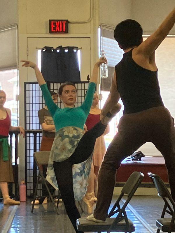 Ballet Quad Cities dancers Eleanor Ambler and Marcus Pei rehearsing at their Rock Island studio for "The Wickedest City in America" March 27, 2026 (photo by Jonathan Turner).