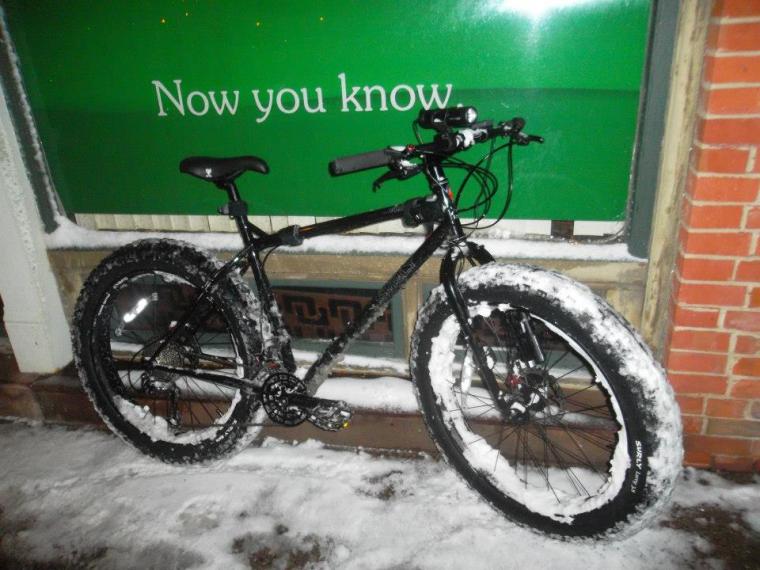 Photo by Dustin Collison of his fat-bike in front of the Reader offices where he lived in the loft above for 17 years.