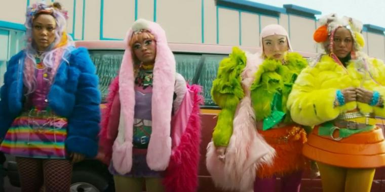 Naomi Ackie, Keke Palmer, Poppy Liu, and Taylour Paige in I Love Boosters