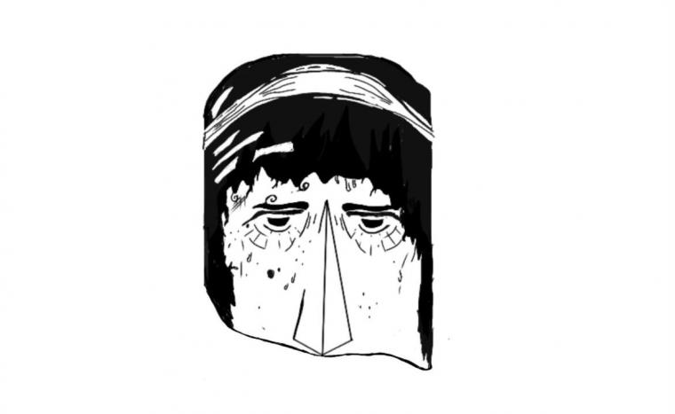 a Chorus mask design for Antigone by Matthew Callahan