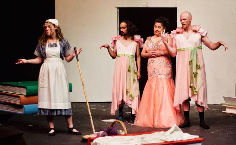 Chloe Hansen, Estaban Lopez, Cindy Ramos, and Kaden Schmidt in The Stinky Cheese Man & Other Fairly Stupid Tales
