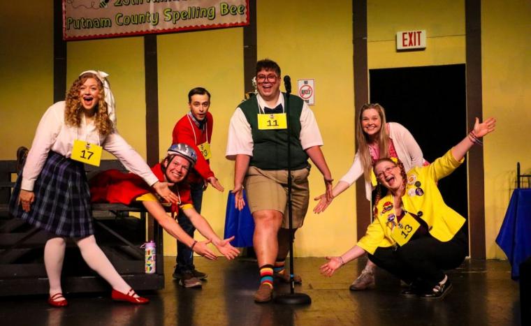 Megan Warren, Jack Bevans, Brian Heffernan, Luke Vermeire, Lauren VanSpeybroeck, and Adrienne Jane Evans in The 25th Annual Putnam County Spelling Bee