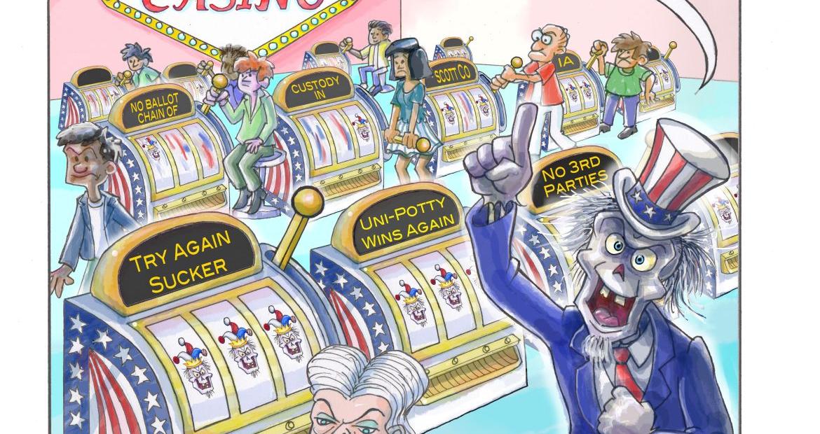 August 2025 Cartoon by Ed Newmann Uncle Scam's Election Casino