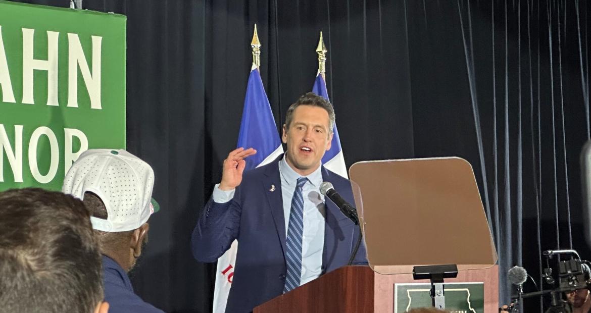 Zach Lahn 2026 GOP Primary Victory Speech Photo. Zach Lahn 2026 GOP Primary Victory Speech Photo