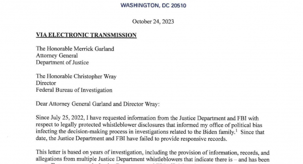 Senator Grassley Letter to DOJ Biden Inquiry Oct 2023